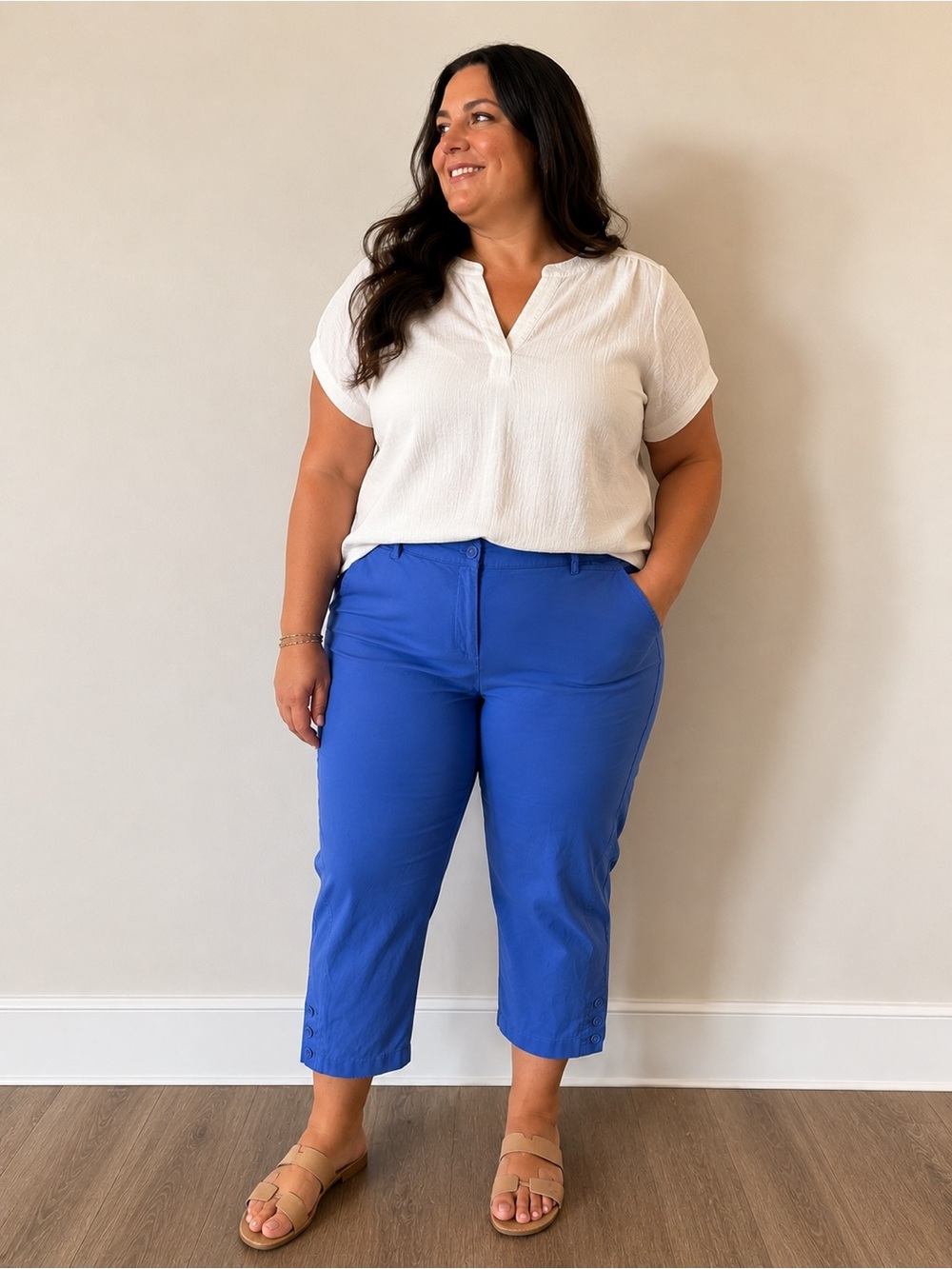 Talbots Perfect Crop Curvy Cobalt Blue Casual Ankle Pants Sz 16